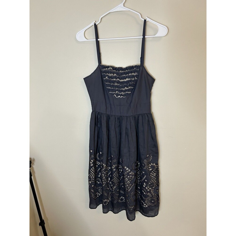 Anthropologie Burlapp Eyeleted Islands Silk Blend Dress  NWOT Size 0 Ruffled